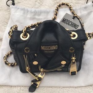 MOSCHINO leather biker jacket cross body bag